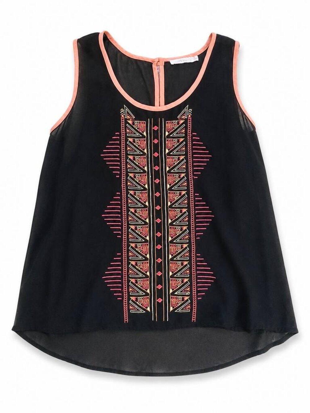 Lush Black Sheer Geometric Embroidered Tank Top Size L